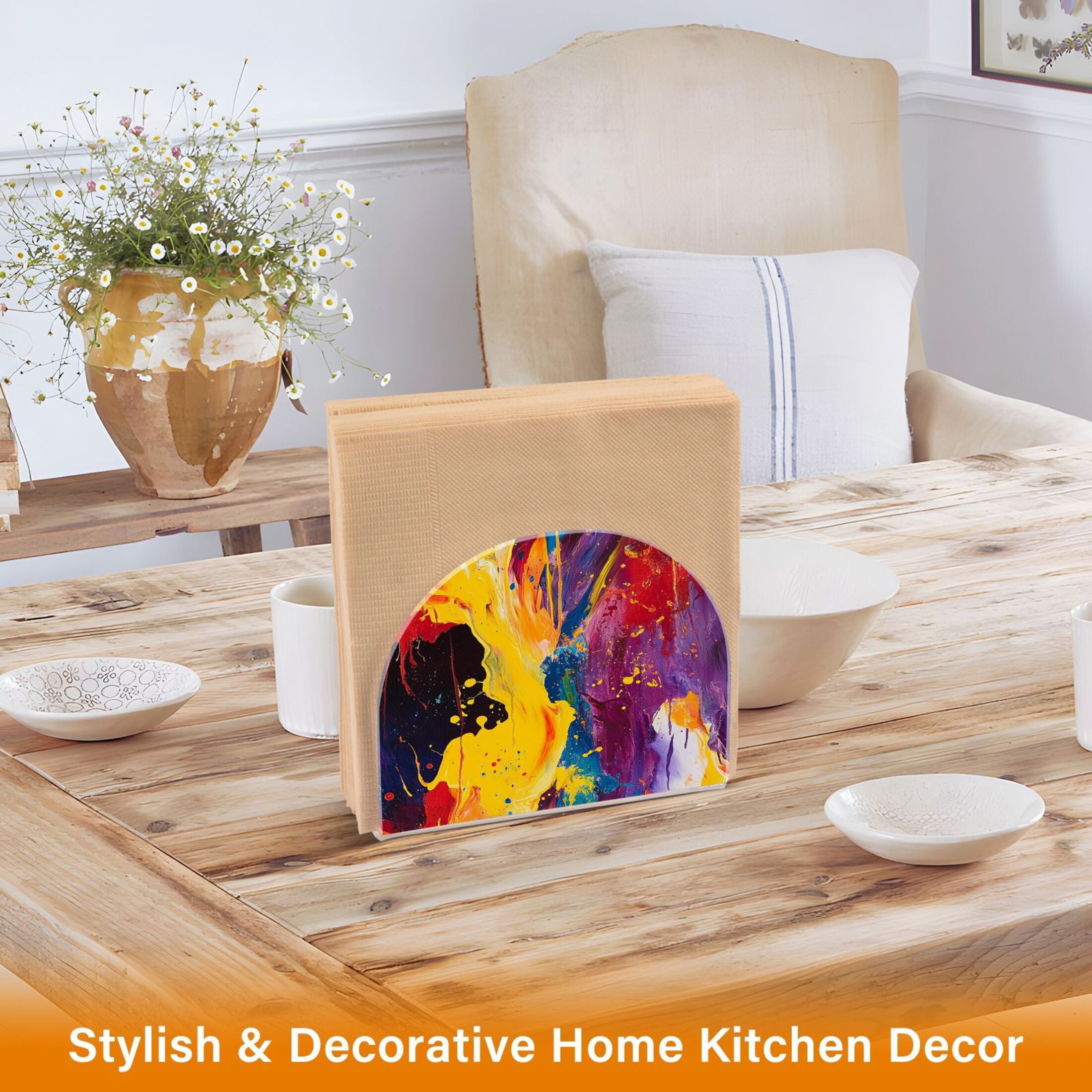 Standing Dining Table Napkin Holder - Napkin Holder for Table Kitchen Acrylic Paper Tissue Organization, Flames and Sparks Painting