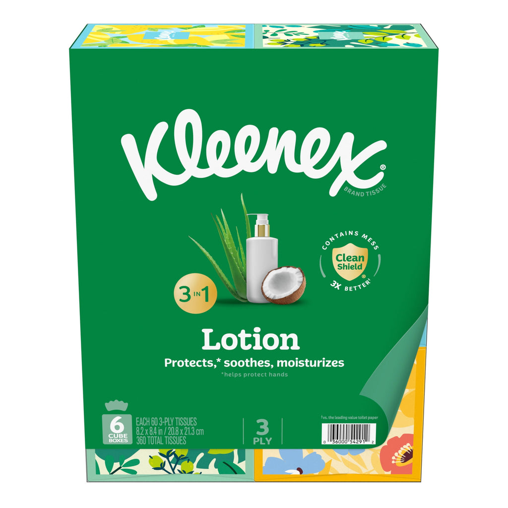 Kleenex Lotion Facial Tissues with Coconut Oil & Aloe - 3-Ply, 6 Pack (360 Tissues)