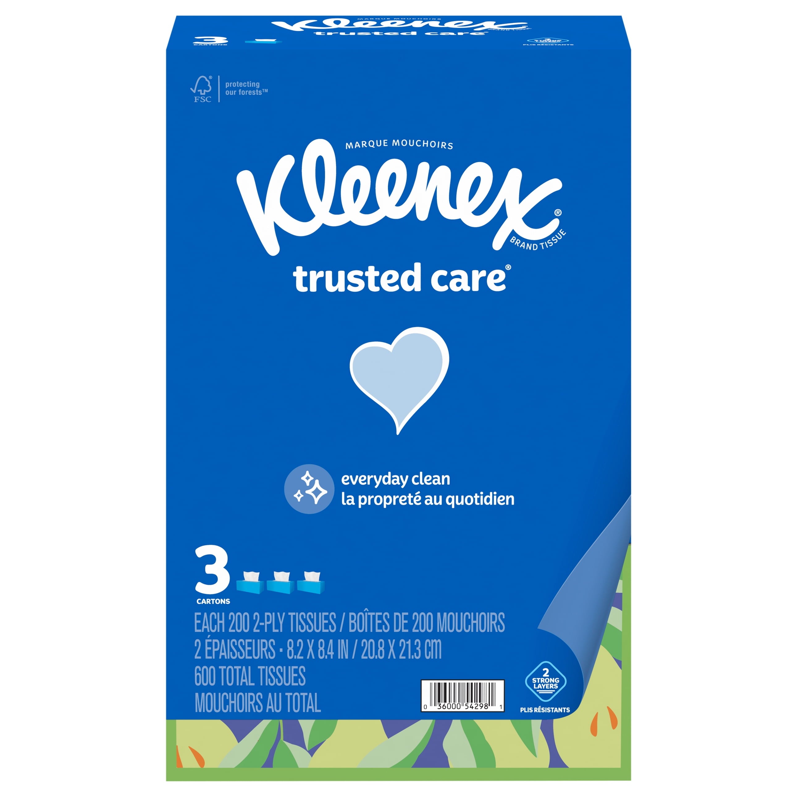 Kleenex Trusted Care Facial Tissues - 3 Flat Boxes, 200 Tissues per Box, 2-Ply (600 Total Tissues)